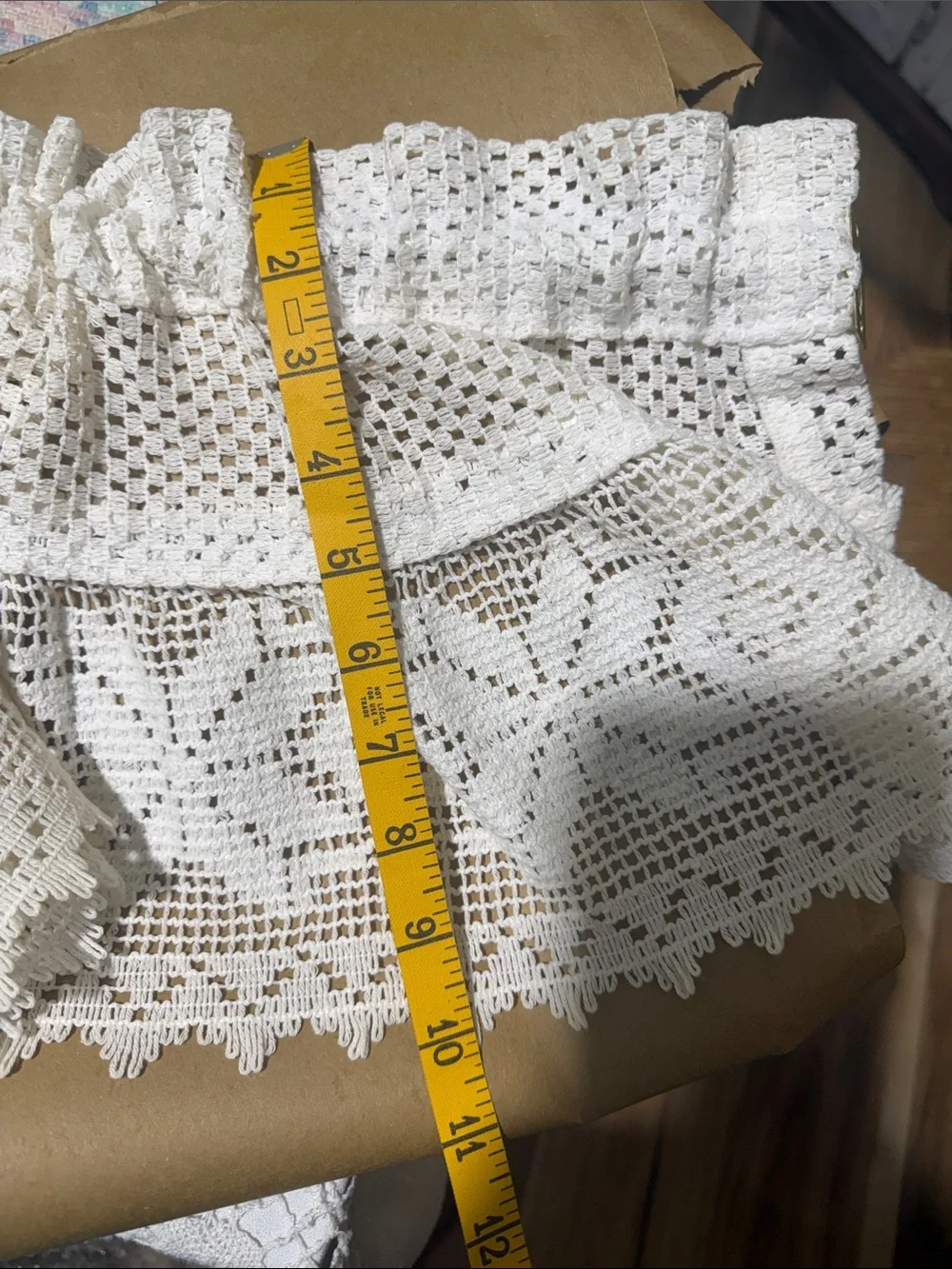 Vintage ivory Crochet lace  Kitchen Valance Curtain set Cottagecore farmhouse